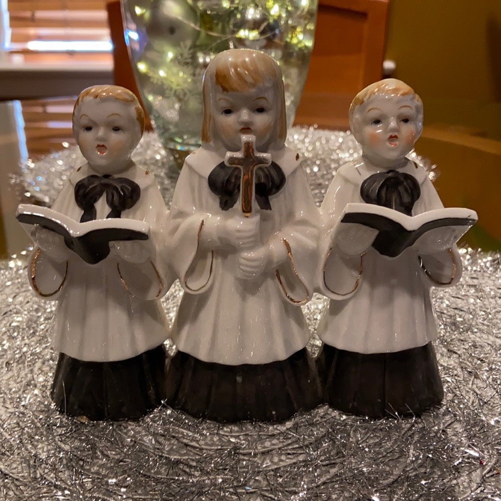Vintage AJAX altar boys and girl glass figurine